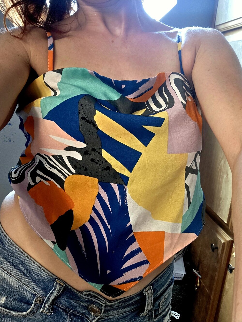 Colorblock Abstract Print Handkerchief Crop Top - Multicolor